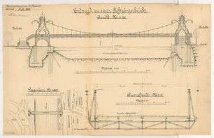 Fußgängerbrücke Monatskonkurrenz Februar 1910: Variante I: Lageplan 1:500; Aufriss Seitenansicht 1:100; Querschnitt 1:10; 3 Maßstabsleisten