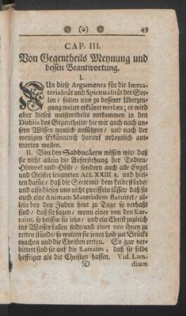 Cap. III. Von Gegentheils Meynung und dessen Beantwortung
