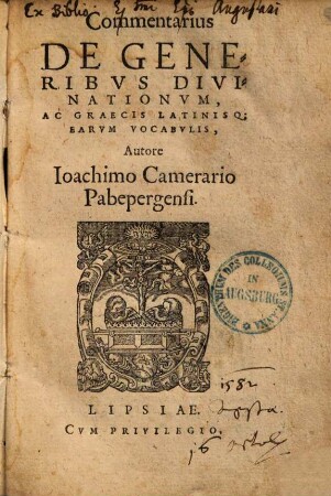 Commentarius de generibus divinationum : ac Graecis, Latinisque earum vocabulis