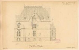 Villenartiges Wohnhaus, Lüdenscheid Monatskonkurrenz Dezember 1883: Aufriss Südwestansicht (Straßenansicht); Maßstabsleiste