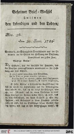 Geheimer Brief-Wechsel zwischen den Lebendigen und den Todten Nro. 26