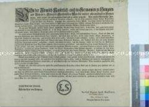Bekanntmachung der von Maria Theresia Kaiserin des Heiligen Römischen Reiches erlassenen Verordnung über die Behandlung von Deserteuren
