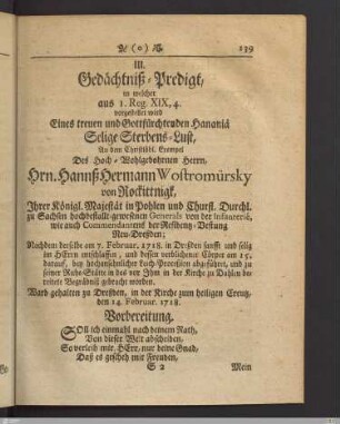 III. Gedächtnis-Predigt: Selige Sterbens-Lust