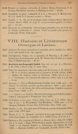 VIII. Histoire et littérature Grecque et Latine