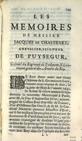 Les Mémoires De Messire Jacques De Chastenet, Chevalier, Seigneur De Puysegur, ... : Sous les Regnes de Louis XIII. & de Louis XIV.. 2