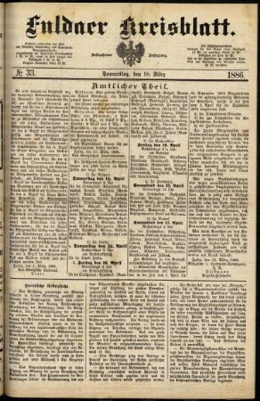 Erste Ausgabe vom Donnerstag, den 18. März 1886.