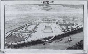 Prospekt von Schloß Übigau : Prospekt von Schloß Übigau. Kupferstich; 18 x 31,2 cm, um 1740