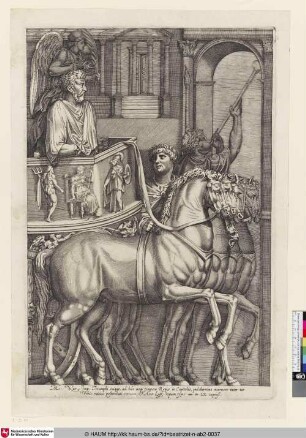 [L'empereur Marc-Aurèle entrant en triomphe dans le capitol; Marcus Aurelius Entering the Capitol in Triumph; Trionfo di Marco Aurelio; Marc Aurel als Triumphator auf dem Viergespann]