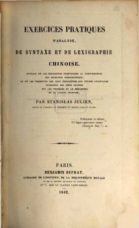 Exercices pratiques d'analyse de syntaxe et de lexigraphie Chinoise