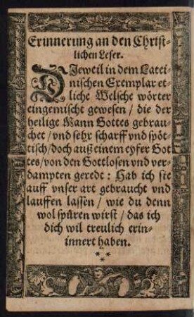 Erinnerung an den Christlichen Leser.