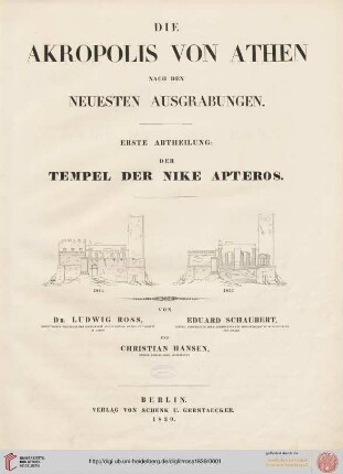 Die Akropolis von Athen nach den neuesten Ausgrabungen, Erste Abtheilung: Der Tempel der Nike Apteros