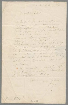 Georg Simon Ohm (1789 - 1854) Autographen: Briefe von Georg Simon Ohm an verschiedene Adressaten - BSB Autogr.Cim. Ohm, Georg Simon, 6. Georg Simon Ohm (1789 - 1854) Autographen: Brief von Georg Simon Ohm an Professor Weiss in Ansbach - BSB Autogr.Cim. Ohm, Georg Simon.6