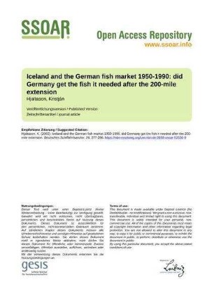 Iceland and the German fish market 1950-1990: did Germany get the fish it needed after the 200-mile extension