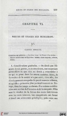 Chapitre VI: Moeurs et usages des musulmans