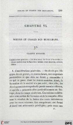 Chapitre VI: Moeurs et usages des musulmans
