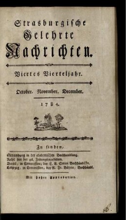 4. Vierteljahr. October, November, December, 1784.