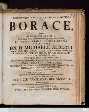 Dissertatio Inauguralis Chymico-Medica, De Borace