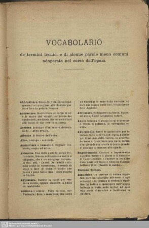 Vocabolario de'termini tecnici e di alcune parole meno comuni adoperate nel corso dell'opera