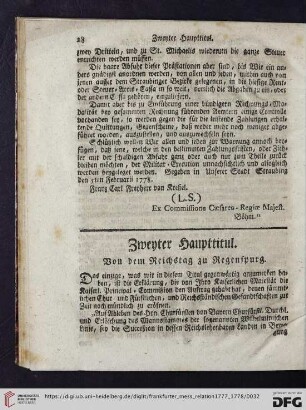 Zweyter Haupttitul. Von dem Reichstag zu Regenspurg