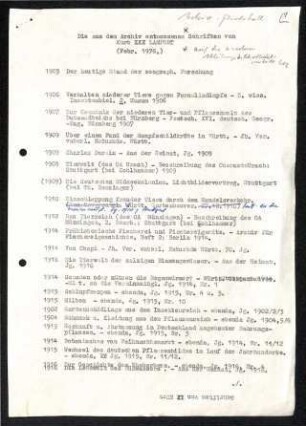 Liste der aus dem Archiv entnommenen Schriften von Kurt Lampert