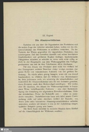 III. Kapitel. Die Absatzverhältnisse