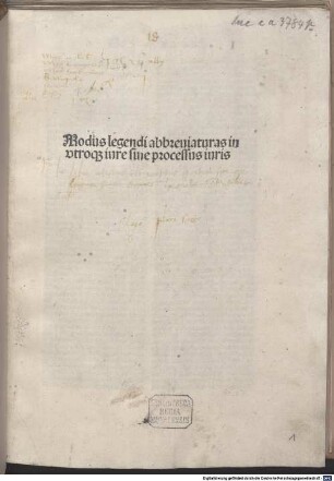 Modus legendi abbreuiaturas in vtroq[ue] iure sive processus iuris