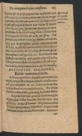 Articulus Secundus. Entis contemplatio.