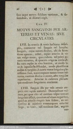 Cap. IV. Motus Sanguinis Per Arterias Et Venas: Sive Circulatio