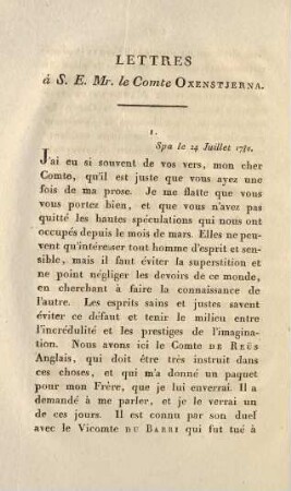 298-322, Lettres à S. E. Mr. le Comte Oxenstjerna