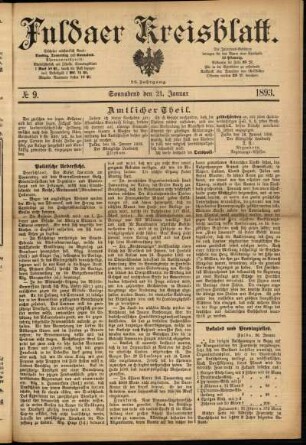 Erste Ausgabe vom Samstag, den 21. Januar 1893.