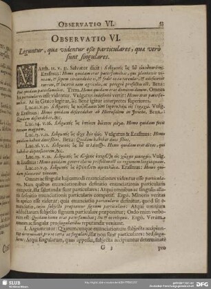 Observatio VI. Leguntur, quae videntur eße particulares, quae verò sunt singulares