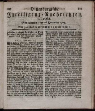 LII. Stück. Sonnabends: den 26. December 1778.