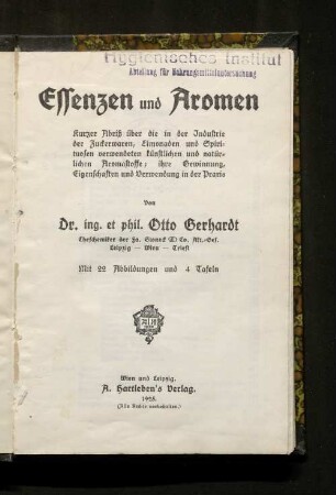 Essenzen und Aromen : kurzer Abriß ... ; mit 22 Abbildungen und 4 Tafeln