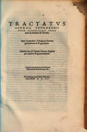 Tractatvs Georgii Pevrbachii Svper Propositiones Ptolemaei de Sinubus & Chordis