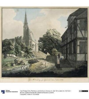 Pfarrhaus und Kirche zu Gronau im Jahr 1814