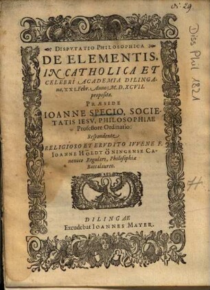 Dispvtatio Philosophica De Elementis