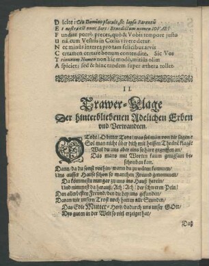 II. Trawer-Klage der hinterbliebenen Adelichen Erben und Verwandten.