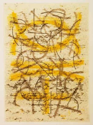 Dennhardt, Klaus: Einzelblatt aus der Mappe 3 - Drei Linien in ihrer Wandlung. Monotypie; 70 x 50 cm. 03.07.1986. Dresden: Leonhardi-Museum, Ausstellung Klaus Dennhardt - flußabwärts vom 9. Juli - 29. August 2004.
