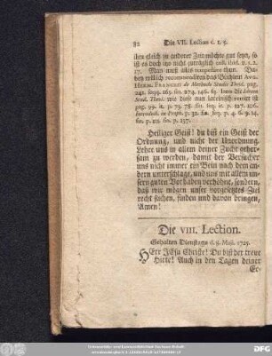 Die VIII. Lection. Gehalten Dienstags d. 8. Maji. 1725.
