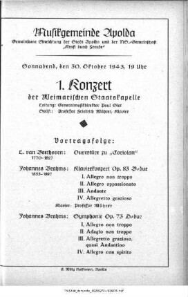 Musikgemeinde Apolda [...] 1. Konzert