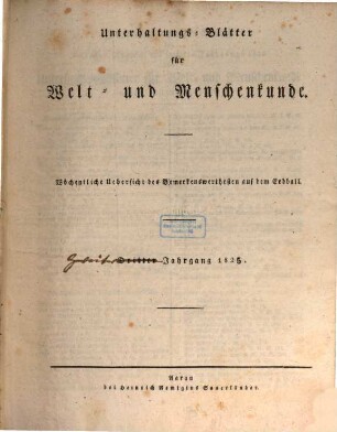 Unterhaltungsblätter für Welt- und Menschenkunde. 2, 2. 1825