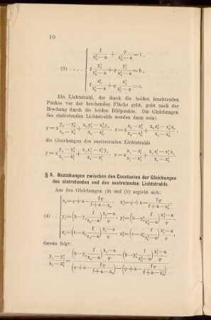 § 5. Beziehungen zwischen den Constanten der Gleichungen des eintretenden [u]nd des austretenden Lichtstrahls