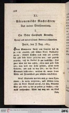 XI. Astronomische Nachrichten aus meiner Briefsammlung