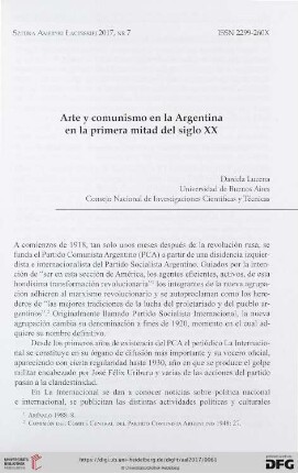 Arte y comunismo en la Argentina en la primera mitad del siglo XX