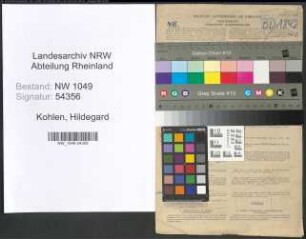Entnazifizierung Hildegard Kohlen , geb. 17.05.1910 (Lehrerin)