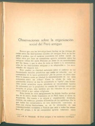 Observaciones sobre la organización social del Perú antiguo