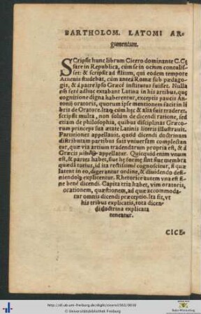 Bartholomaei Latomi Argumentum