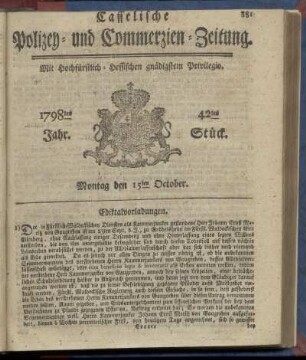 42tes Stueck, Montag den 15ten October 1798