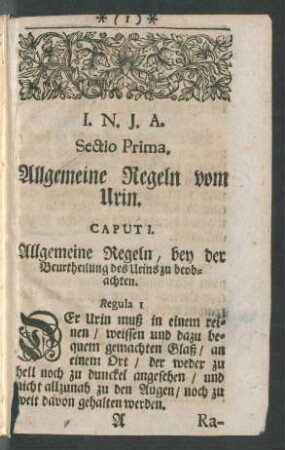 Sectio Prima. Allgemeine Regeln vom Urin