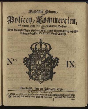 Nro. IX, Montags, den 28. Februarii 1735